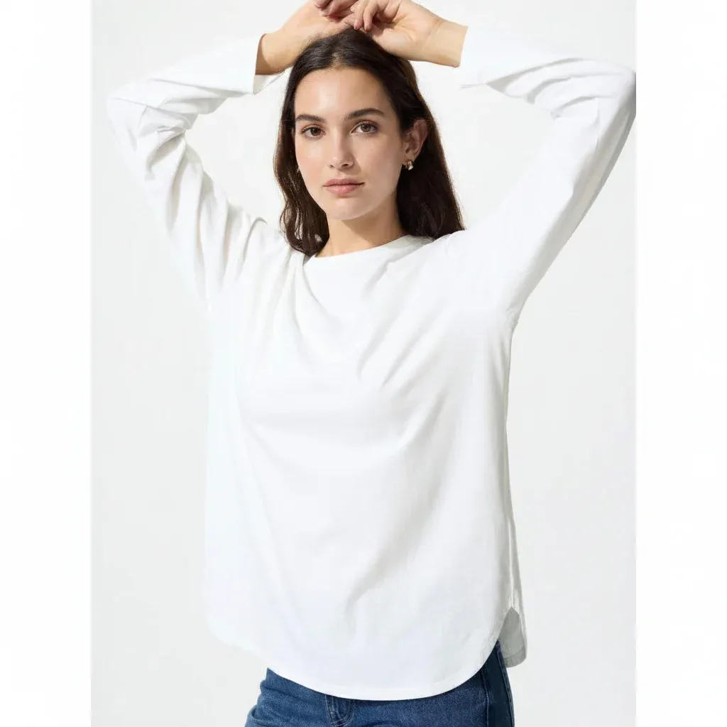 UniQlo Soft Cotton Round Hem Long Sleeve T-Shirt 481484 Japan best brand