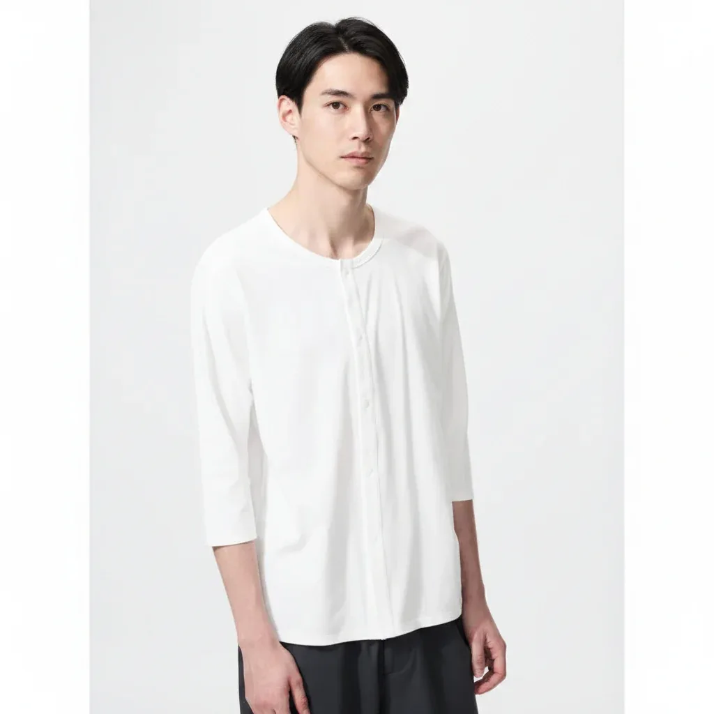 UniQlo AIRism Front-Opening Crew Neck T-Shirt (3/4 Sleeves) 482643 Japan best brand