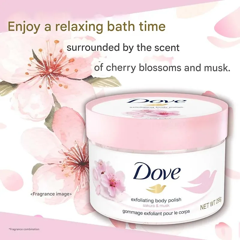 Dove Body Scrub | Sakura & Musk | Exfoliating & Moisturizing Care (298g)