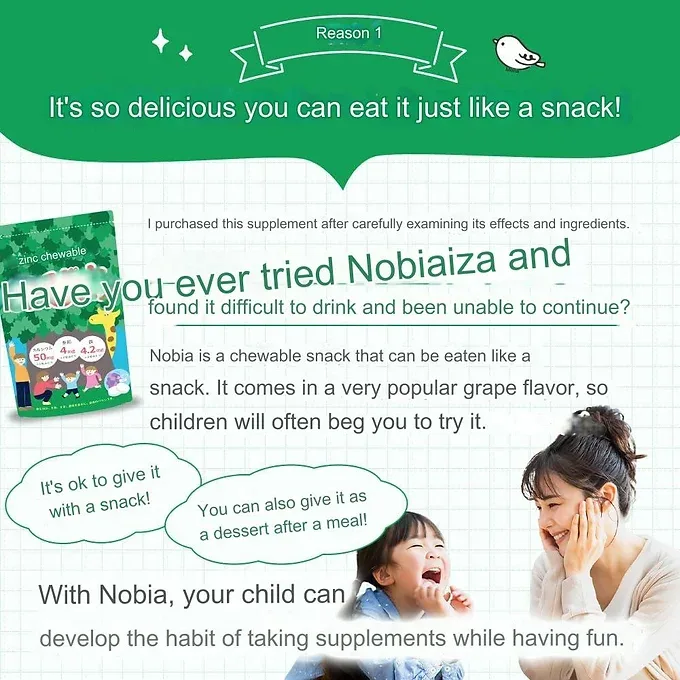 Nobia Zinc, Iron, Calcium, Folic acid for Children 30 days Japan -  60 tablets