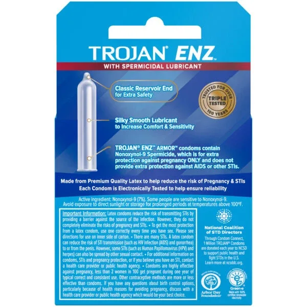 Trojan Enz ARMOR Spermicidal 3 Count Condoms