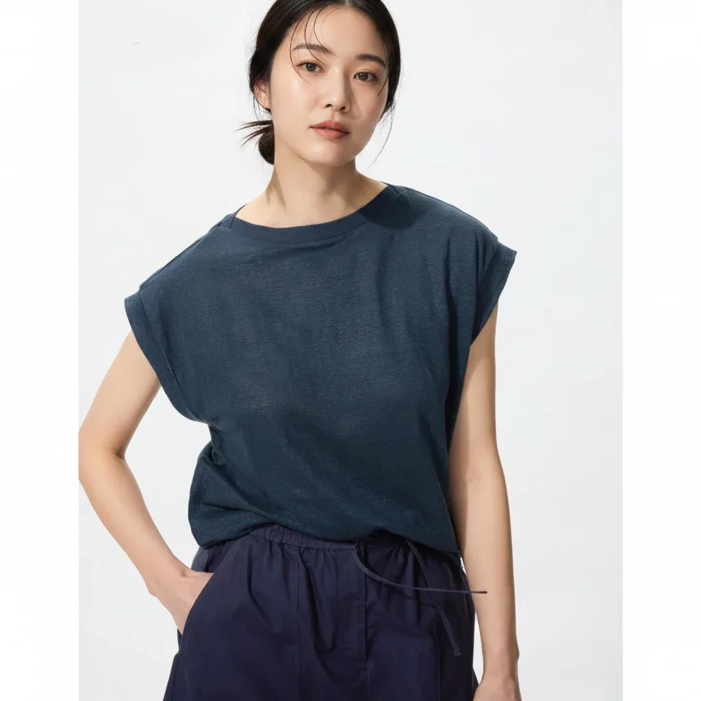 UniQlo Linen French Sleeve Relaxed Fit T-Shirt 477967 Japan best brand