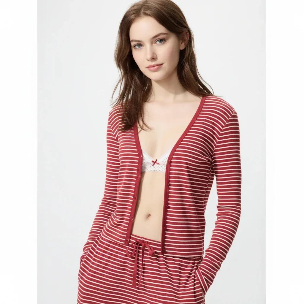 UniQlo Ribbed V-Neck Cardigan (Striped) 489398 Japan best brand