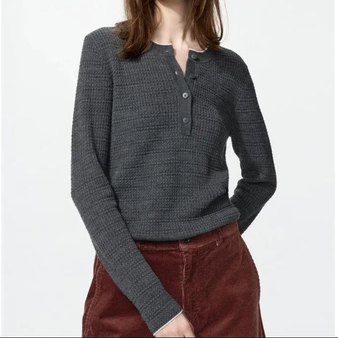 UniQlo Merino Blend Henley Neck Sweater 491086 Japan best brand