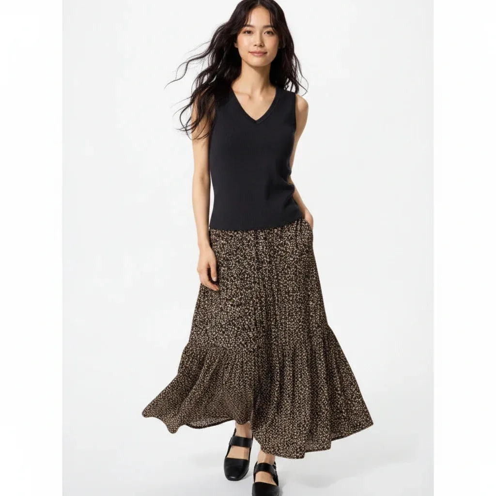 UniQlo Tiered Maxi Skirt (Shorter Length) 484822 Japan Best Brand