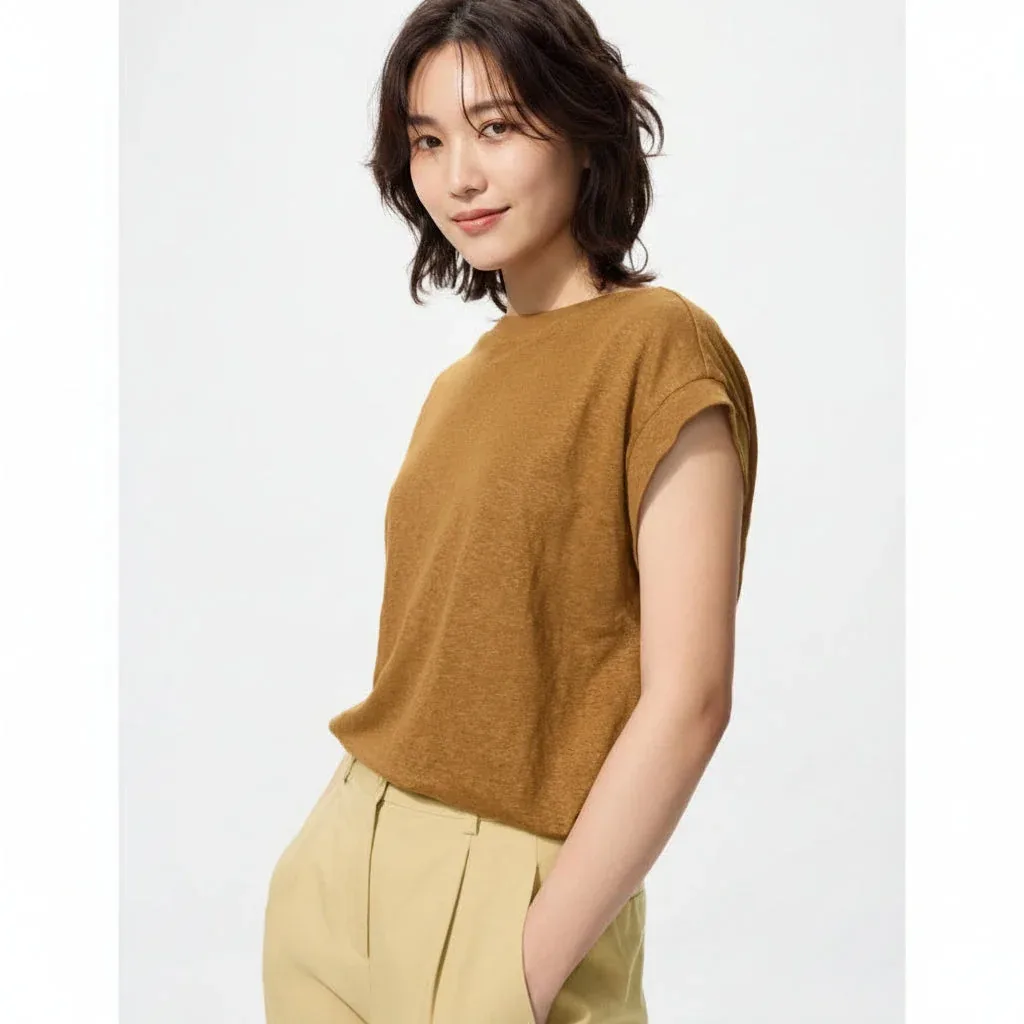 UniQlo Linen French Sleeve Relaxed Fit T-Shirt 477967 Japan best brand