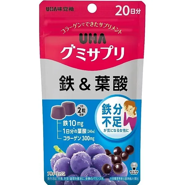 UHA Mikakuto Gummy Supplement Iron & Folic Acid – Grape Flavor (20-Day Supply)