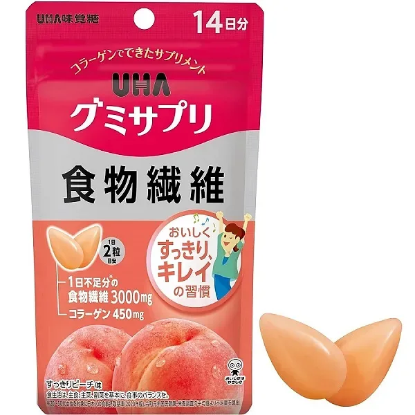 UHA Mikakuto Gummy Supplement Dietary Fiber – Clean Peach Flavor (14-Day Supply)