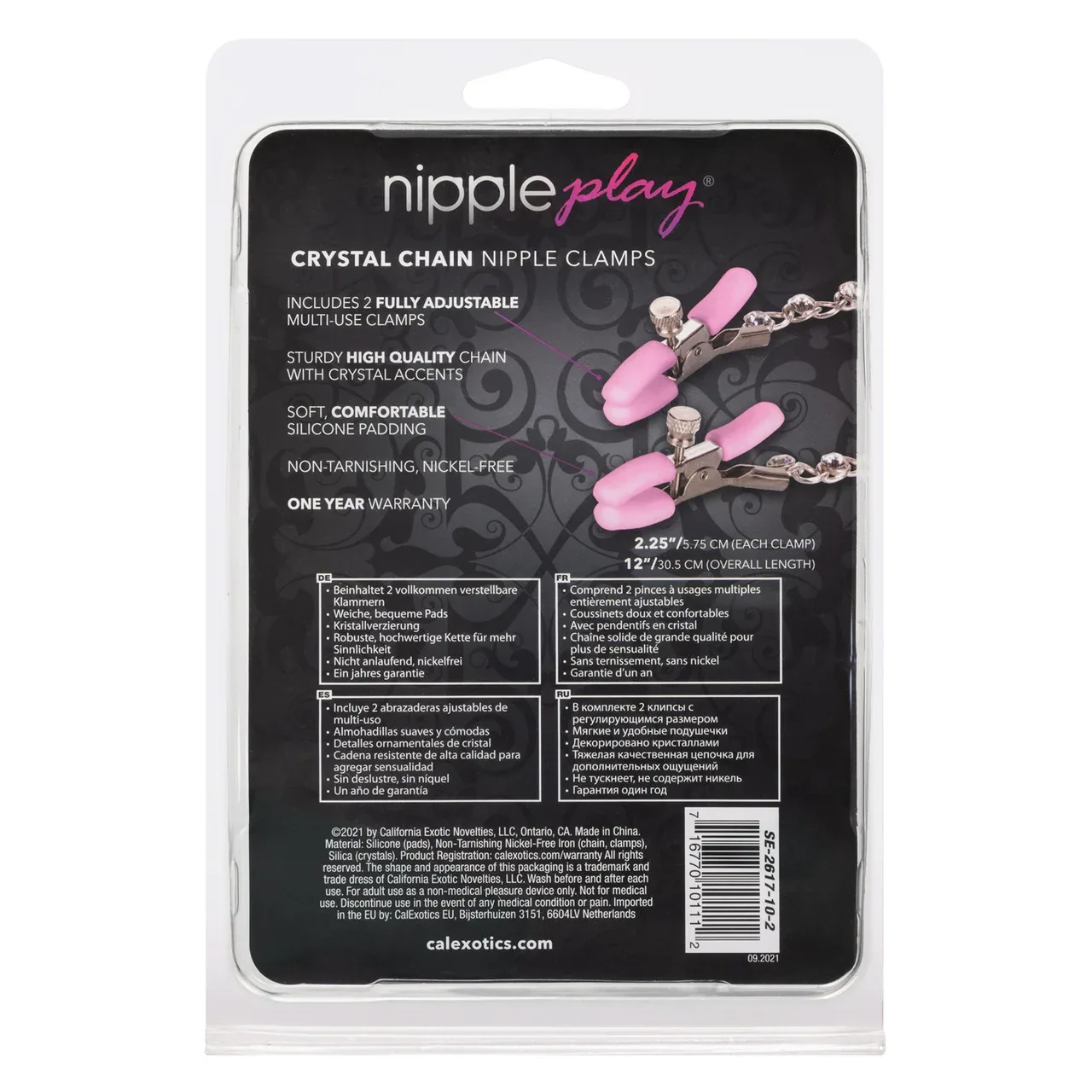 Nipple Play® Crystal Chain Nipple Clamps - Pink