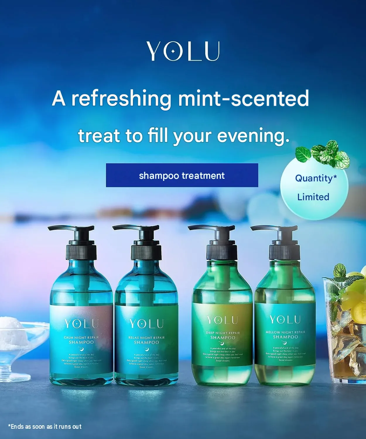 YOLU Summer Limited Calm Night Repair Shampoo & Treatment (Choose Your Option) (400ml each)