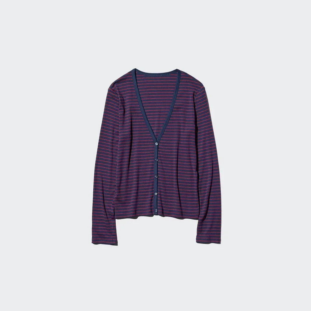 UniQlo Ribbed V-Neck Cardigan (Striped) 489398 Japan best brand