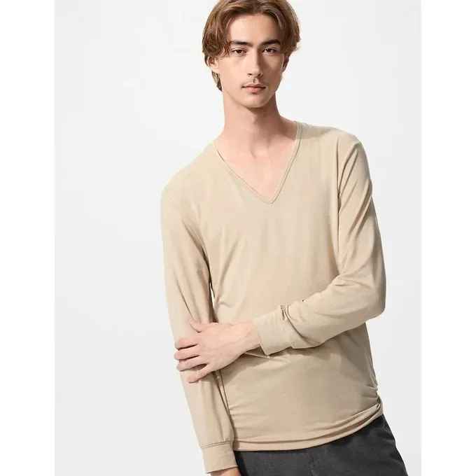 UniQlo HEATTECH V-Neck T-Shirt (9/10 Sleeves) 479440 Japan best brand