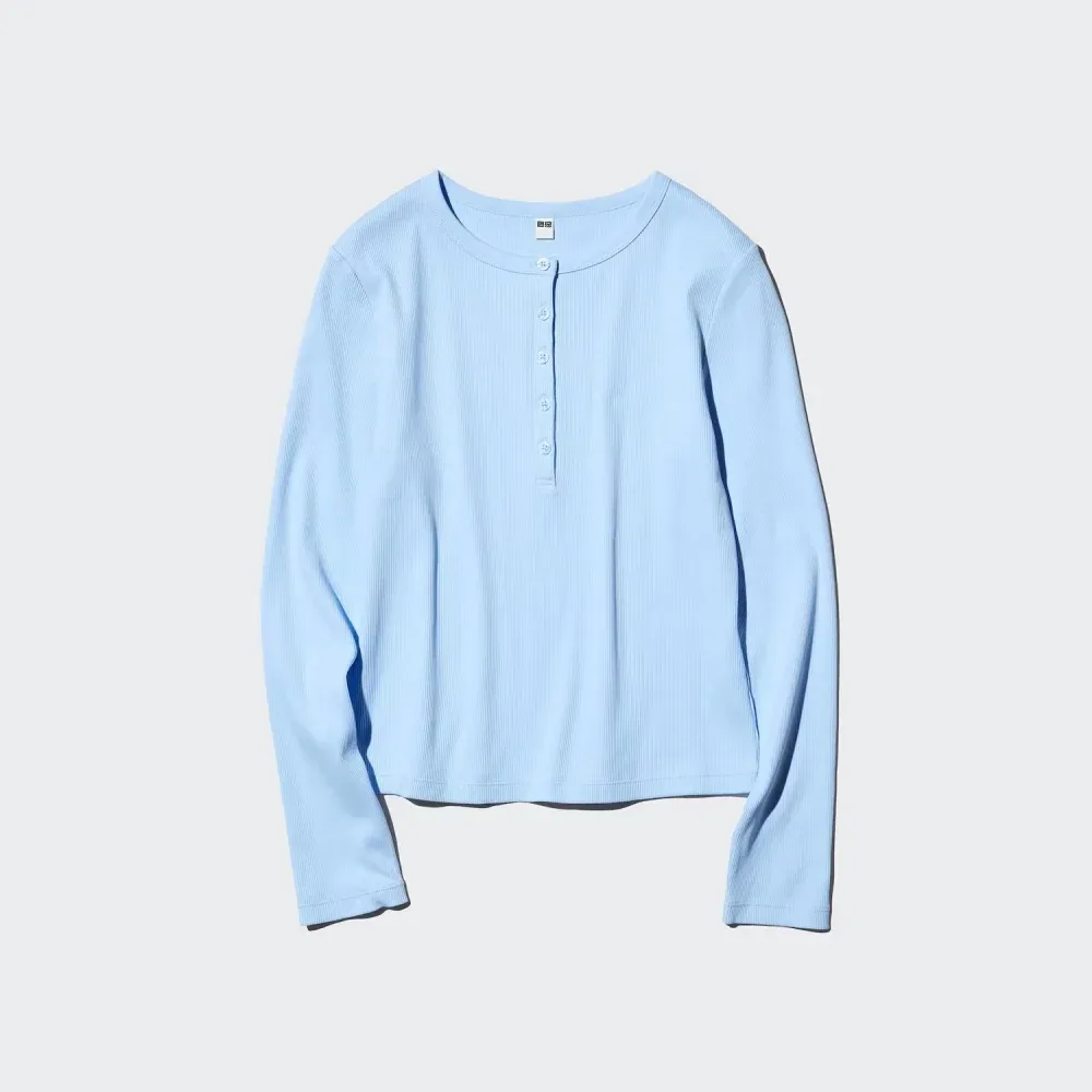 UniQlo Ribbed Henley Neck T-Shirt / Long Sleeve 487908 Japan best brand