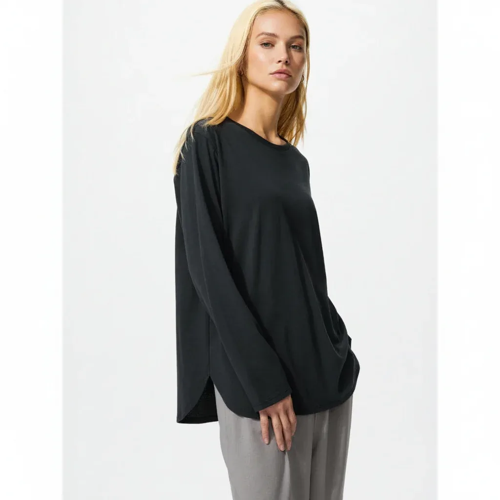 UniQlo Soft Cotton Round Hem Long Sleeve T-Shirt 481484 Japan best brand