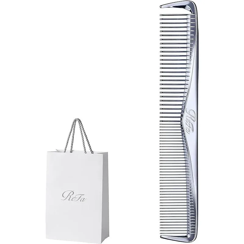 ReFa MARQUISE Twin Comb – Dual Teeth Chrome Hair Comb with Pouch