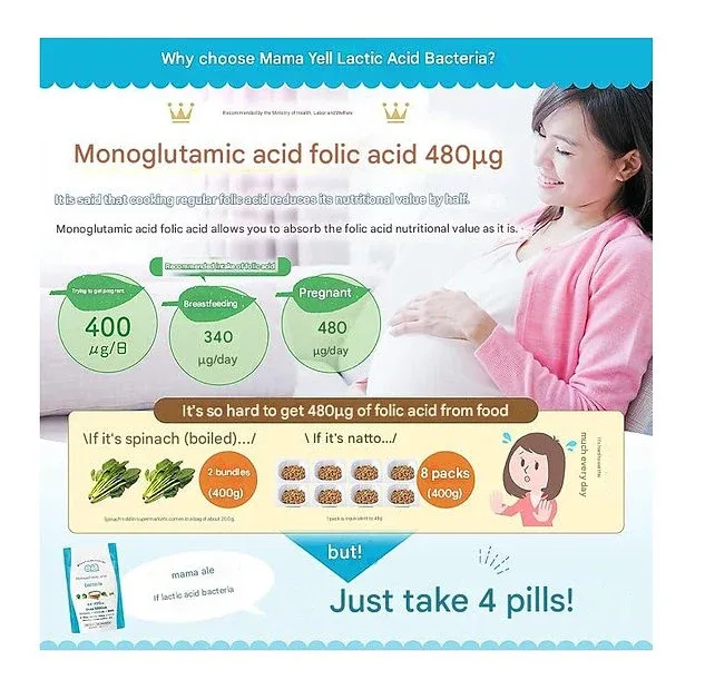 Mamael Lactic Acid Bacteria, Folic Acid, Highly Formulated 480 μg for Pregnant