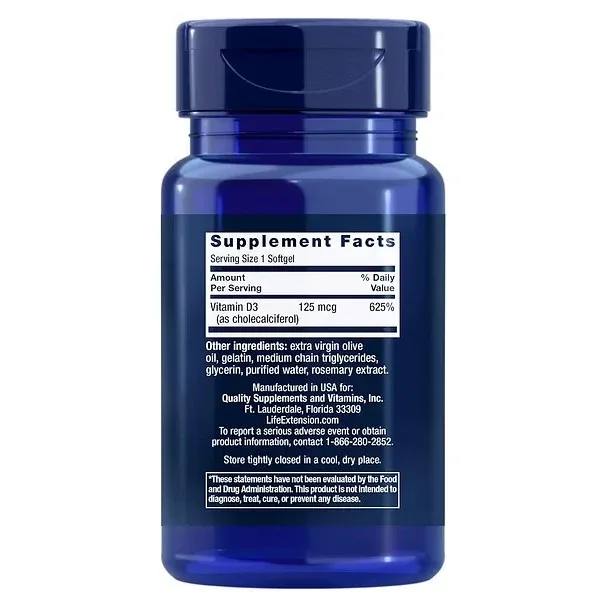 Life Extension Vitamin D3 – 5000 IU Per Capsule, 60 Capsules