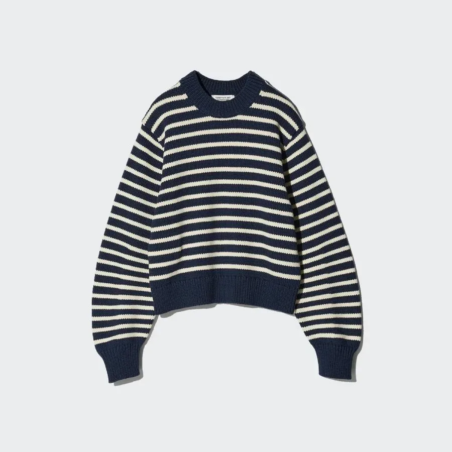 UniQlo Cotton-Blend Cropped Crew Neck Sweater 486314 Japan best brand