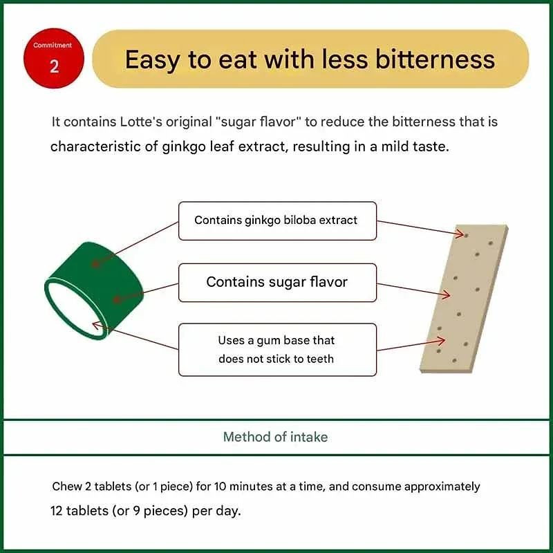 LOTTE Memory Keeping Gums – Ginkgo Biloba Extract, Mint Flavor – Set of 10 Packs