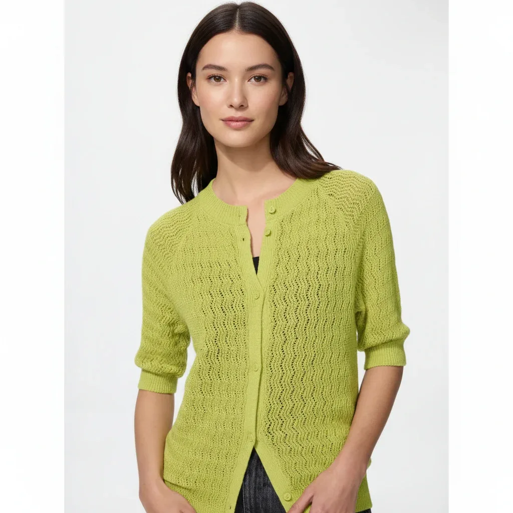 UniQlo Linen Crew Neck Cardigan / 5-Sleeve 487355 Japan best brand