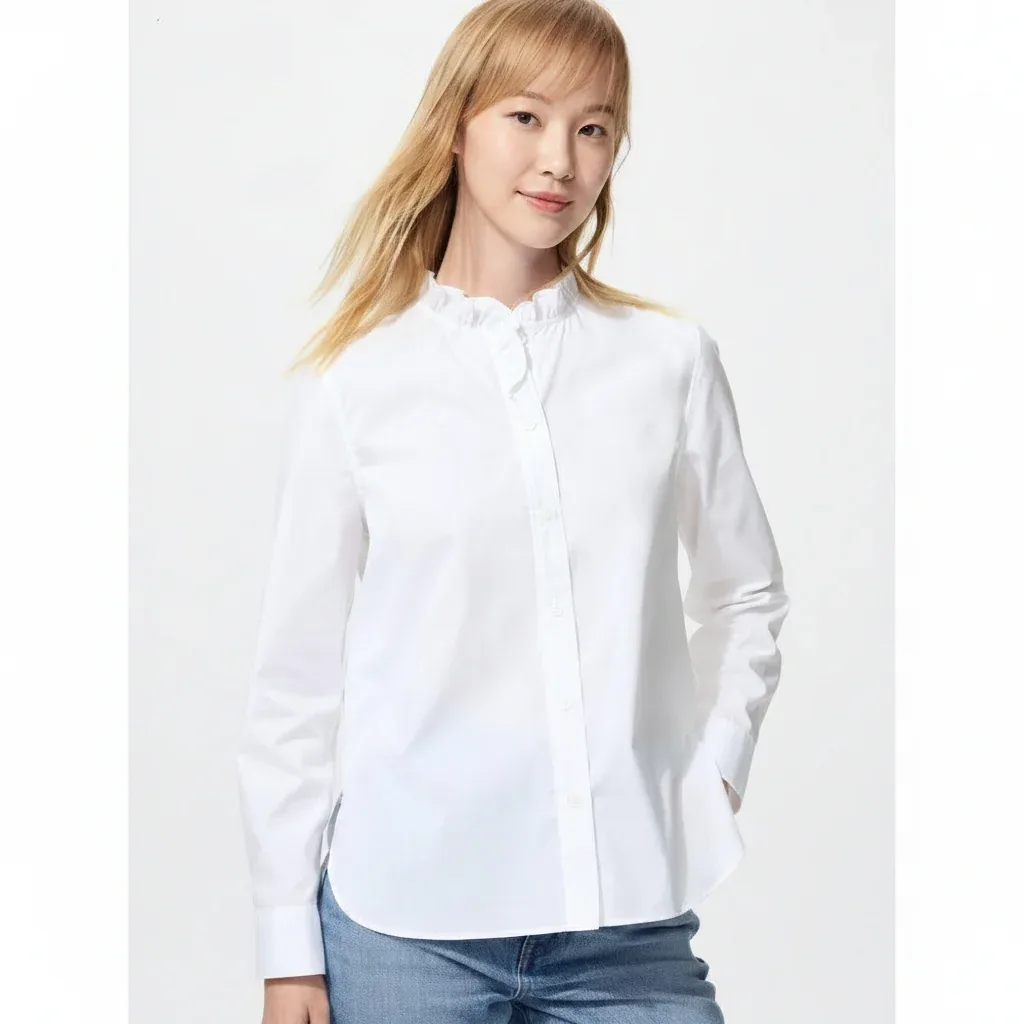 UniQlo Cotton Stretch Frill Shirt 476706 Japan best brand