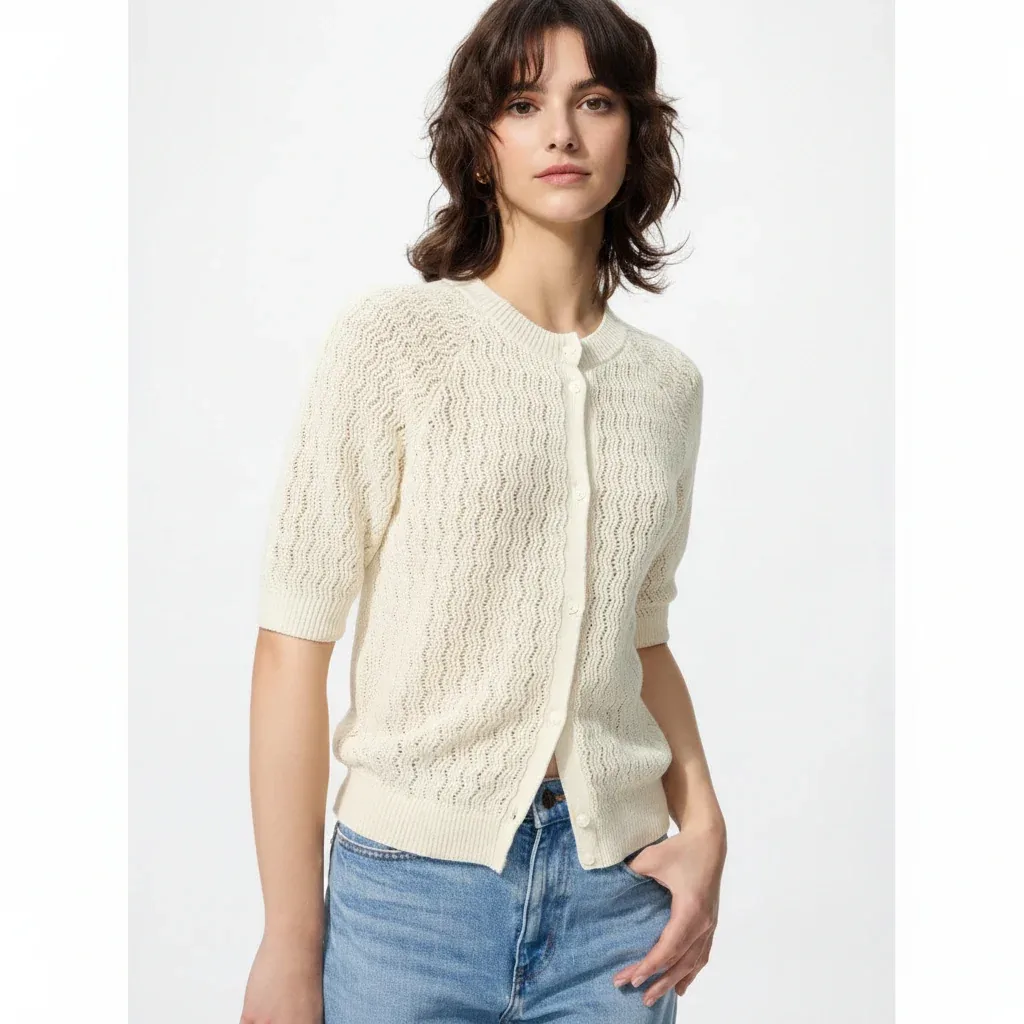 UniQlo Linen Crew Neck Cardigan / 5-Sleeve 487355 Japan best brand