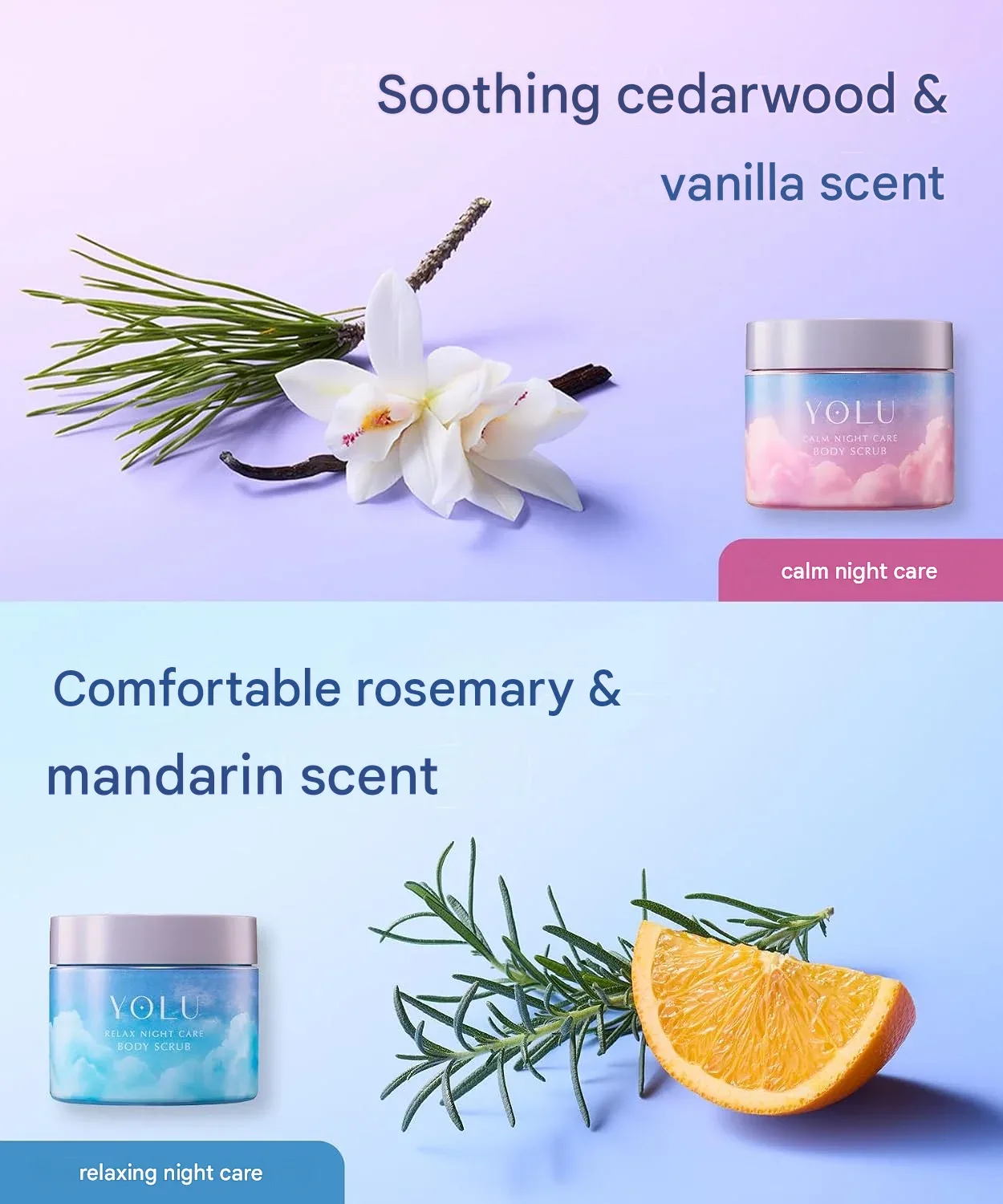 YOLU Relax Night Care Body Scrub – Rosemary & Mandarin 250g