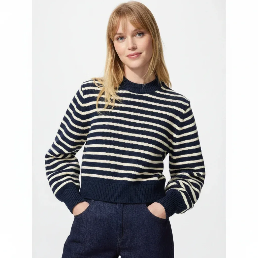 UniQlo Cotton-Blend Cropped Crew Neck Sweater 486314 Japan best brand