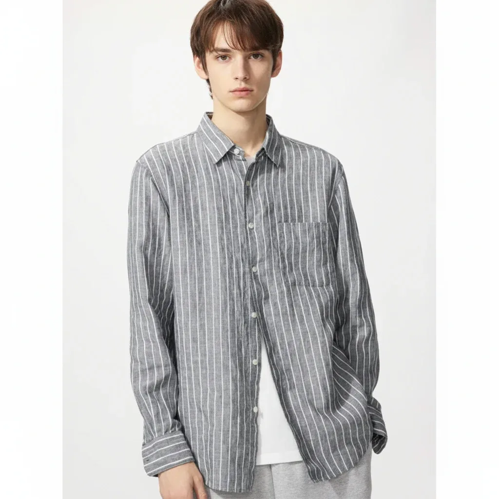 UniQlo Premium Linen Shirt / Stripe 485689 Japan best brand